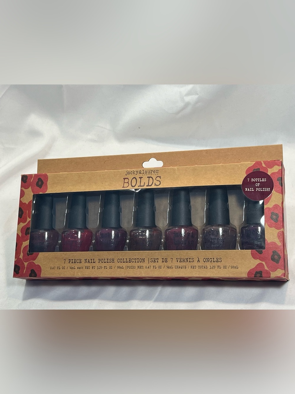 NIB - Jacky & Lauren BOLDS 7-Piece Acrylic Nail Polish Set - Deep Reds - Picture 2 of 4